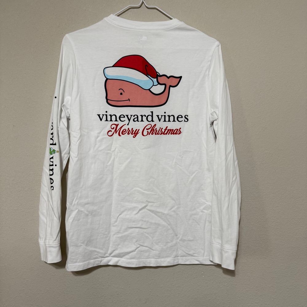 Vineyard Vines Long Sleeve Shirt Kids Large 16 White Merry Christmas‎ Whale Tee
